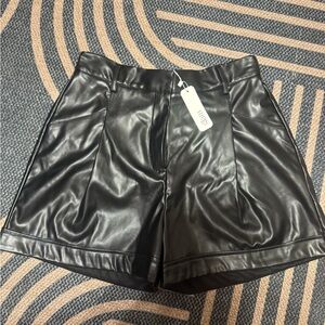 Glam Black High Waist Faux Leather Shorts